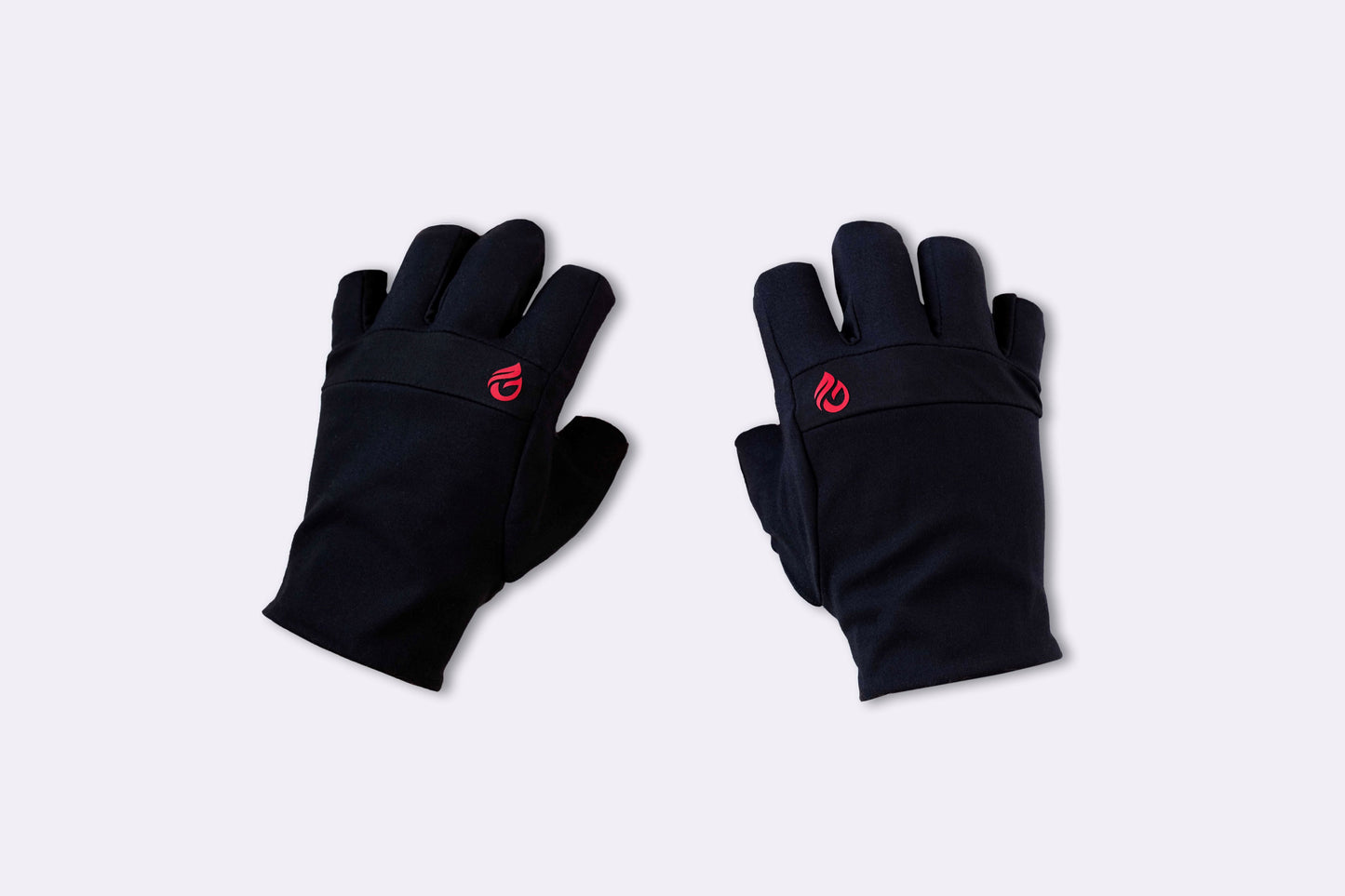 Close up image showing top view of black glove with logo