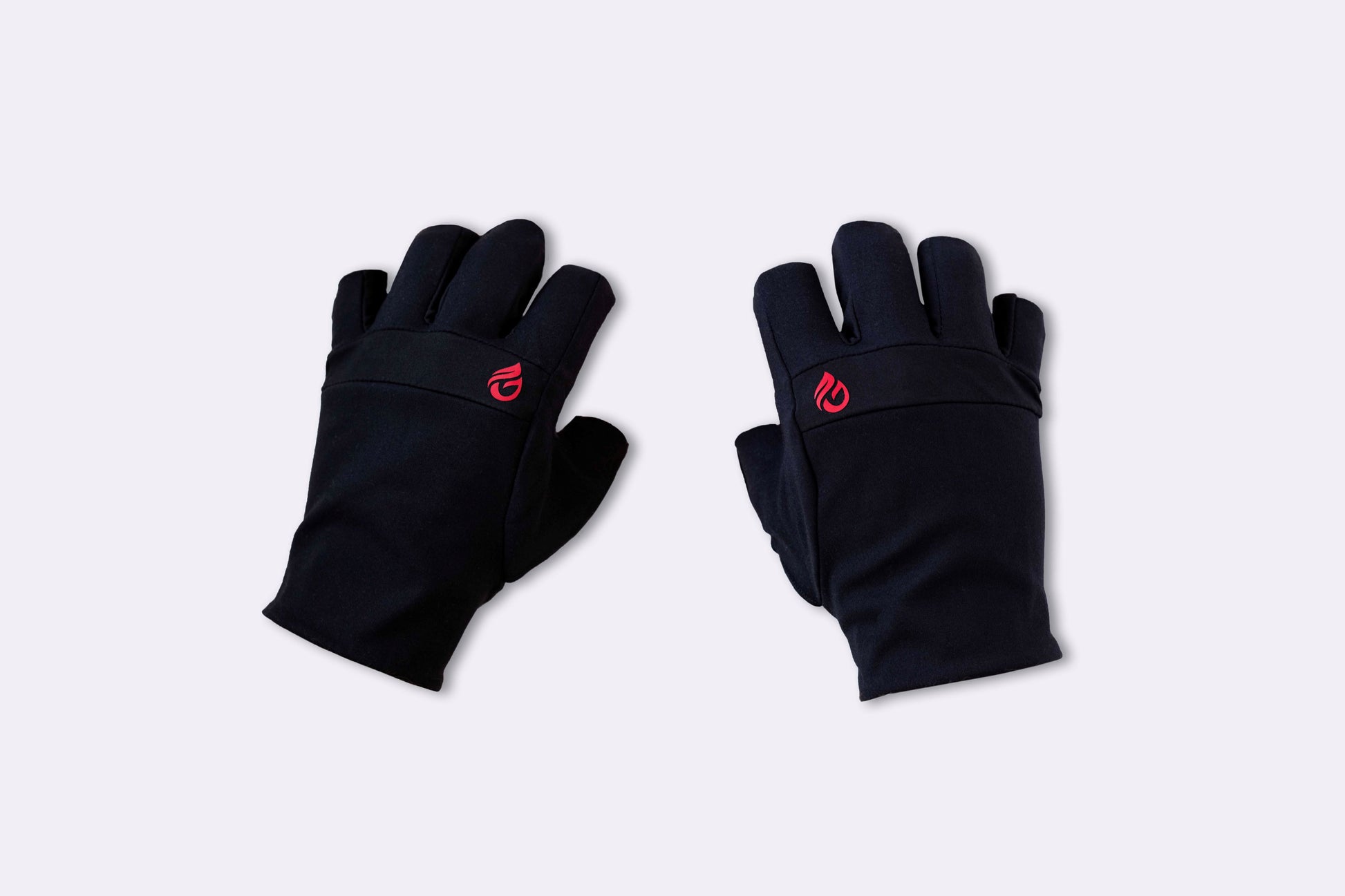 Close up image showing top view of black glove with logo